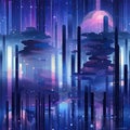 Space landscape with stars and blue purple planets, in a vibrant and detailed style (tiled)