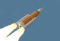 Space launch. Orange rocket takes off into space