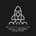 Space launch pixel perfect white linear icon for dark theme