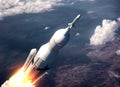 Space Launch System Flying Over The Clouds Royalty Free Stock Photo