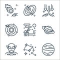 space line icons. linear set. quality vector line set such as venus, constellation, ufo, saturn, observatory, solar system,