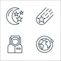 Space line icons. linear set. quality vector line set such as earth, astronaut, falling star