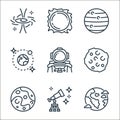 space line icons. linear set. quality vector line set such as earth, telescope, pluto, moon, astronaut, orbit, jupiter, sun Royalty Free Stock Photo