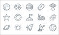 Space line icons. linear set. quality vector line set such as moon, rocket, saturn, antenna, sun, star, explorer, comet, galaxy