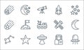 Space line icons. linear set. quality vector line set such as spaceship, ufo, constellation, astronaut, star, falling star,