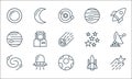 Space line icons. linear set. quality vector line set such as star, moon, spiral galaxy, spacecraft, spaceship, neptune, stars,