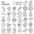 Space line SIGNED icon set, astronomy symbols collection, vector sketches, logo illustrations, science signs linear Royalty Free Stock Photo