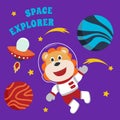 Space lion or astronaut in a space suit with cartoon style. Can be used for t-shirt print, kids wear fashion design, invitation Royalty Free Stock Photo