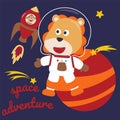 Space lion or astronaut in a space suit with cartoon style. Can be used for t-shirt print  kids wear fashion design  invitation Royalty Free Stock Photo