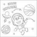 Space lion or astronaut in a space suit with cartoon style. Creative vector Childish design for kids activity colouring book or Royalty Free Stock Photo