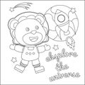 Space lion or astronaut in a space suit with cartoon style. Creative vector Childish design for kids activity colouring book or Royalty Free Stock Photo