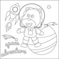 Space lion or astronaut in a space suit with cartoon style. Creative vector Childish design for kids activity colouring book or Royalty Free Stock Photo