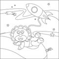 Space lion or astronaut in a space suit with cartoon style. Creative vector Childish design for kids activity colouring book or Royalty Free Stock Photo