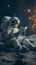 Space literature Astronaut immersed in reading on the moons surface