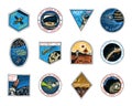 Space logo. Exploration of the astronomical galaxy. Mission Mars. Astronaut or spaceman adventure. Planets and