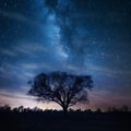 space milky star universe tree landscape silhouette nature sky night way. Generative AI. Royalty Free Stock Photo