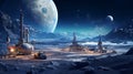Space mining base operation on the moon surface, with planet Earth in the distance.ai generative Royalty Free Stock Photo