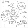 Space monkey or astronaut in a space suit with cartoon style. Creative vector Childish design for kids activity colouring book or Royalty Free Stock Photo