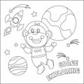 Space monkey or astronaut in a space suit with cartoon style. Creative vector Childish design for kids activity colouring book or Royalty Free Stock Photo