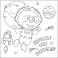 Space monkey or astronaut in a space suit with cartoon style. Creative vector Childish design for kids activity colouring book or Royalty Free Stock Photo