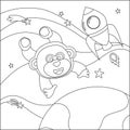 Space monkey or astronaut in a space suit with cartoon style. Creative vector Childish design for kids activity colouring book or Royalty Free Stock Photo