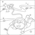 Space monkey or astronaut in a space suit with cartoon style. Creative vector Childish design for kids activity colouring book or Royalty Free Stock Photo