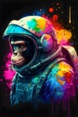 Space monkey cyberpunk illustration on black