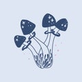 Space mushrooms poster. Hand drawn line pastel colored mushroom collection. Cosmos, magic or forest doodle plants, fantastic