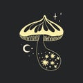 Space mushrooms poster. Hand drawn line pastel colored mushroom collection. Cosmos, magic or forest doodle plants, fantastic