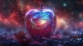 space nebula on apple with shiny background