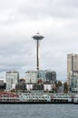 The Space Needle dominates the Seattle skyline on an overcast day from Elliot Bay Royalty Free Stock Photo