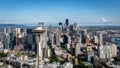 Space Needle and downtown Seattle Washington with Mount Rainier on the horizion Royalty Free Stock Photo