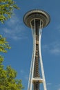 Space Needle with a lift framed by tree in Seattle Royalty Free Stock Photo