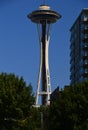 Space Needle and Mono Rail at Seattle Center in the City of Seattle at the Puget Sound, Washington Royalty Free Stock Photo