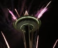 Seattle Space Needle With Fireworks In New Year Night Royalty Free Stock Photo