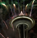 Seattle Space Needle With Fireworks In New Year Night Royalty Free Stock Photo