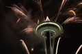 Seattle Space Needle With Fireworks In New Year Night Royalty Free Stock Photo