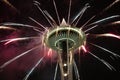 Seattle Space Needle With Fireworks In New Year Night Royalty Free Stock Photo