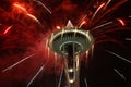 Seattle Space Needle With Fireworks In New Year Night Royalty Free Stock Photo