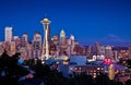 Space Needle tower and Seattle skyline at dusk