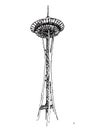 Space Needle vector hand drawn illustration on white background.