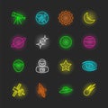 Space neon icon set Royalty Free Stock Photo