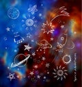 Space objects on blurred space background Royalty Free Stock Photo