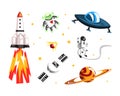 Space objects collection. Planet, astronaut, alien, satelite, space rocket vector illustration Royalty Free Stock Photo