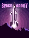 Space oddity. Rocket launch and text. Vector image retro black and white movie style Royalty Free Stock Photo