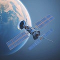 Space orbital satellite depicted in striking 3D rendering, aerospace concept