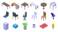 Space organization icons set, isometric style