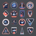 Space patches, galaxy exploration spaceship badges Royalty Free Stock Photo