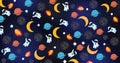 Space pattern, background of astronaut, planet, stars