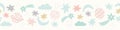 Space pattern banner design in pastel colours. Cute vector solar system repeat border background.